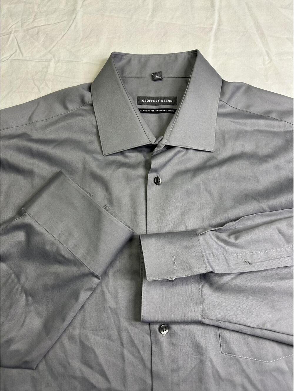Geoffrey Beene Men’s 17-1/2-34/35 Gray Wrinkle Free Dress Shirt Classic Fit